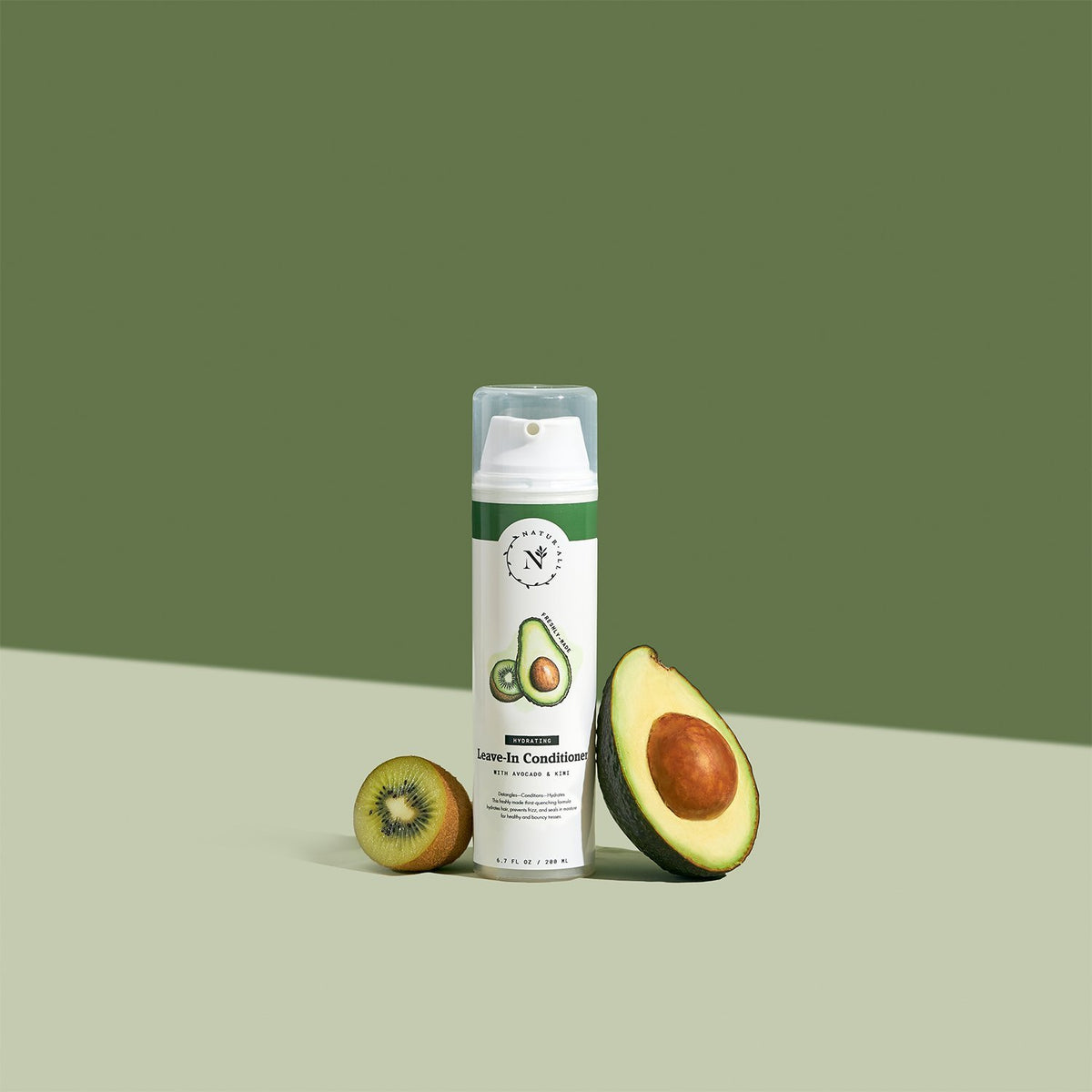 Leave-In Conditioner with a halved avocado and kiwi